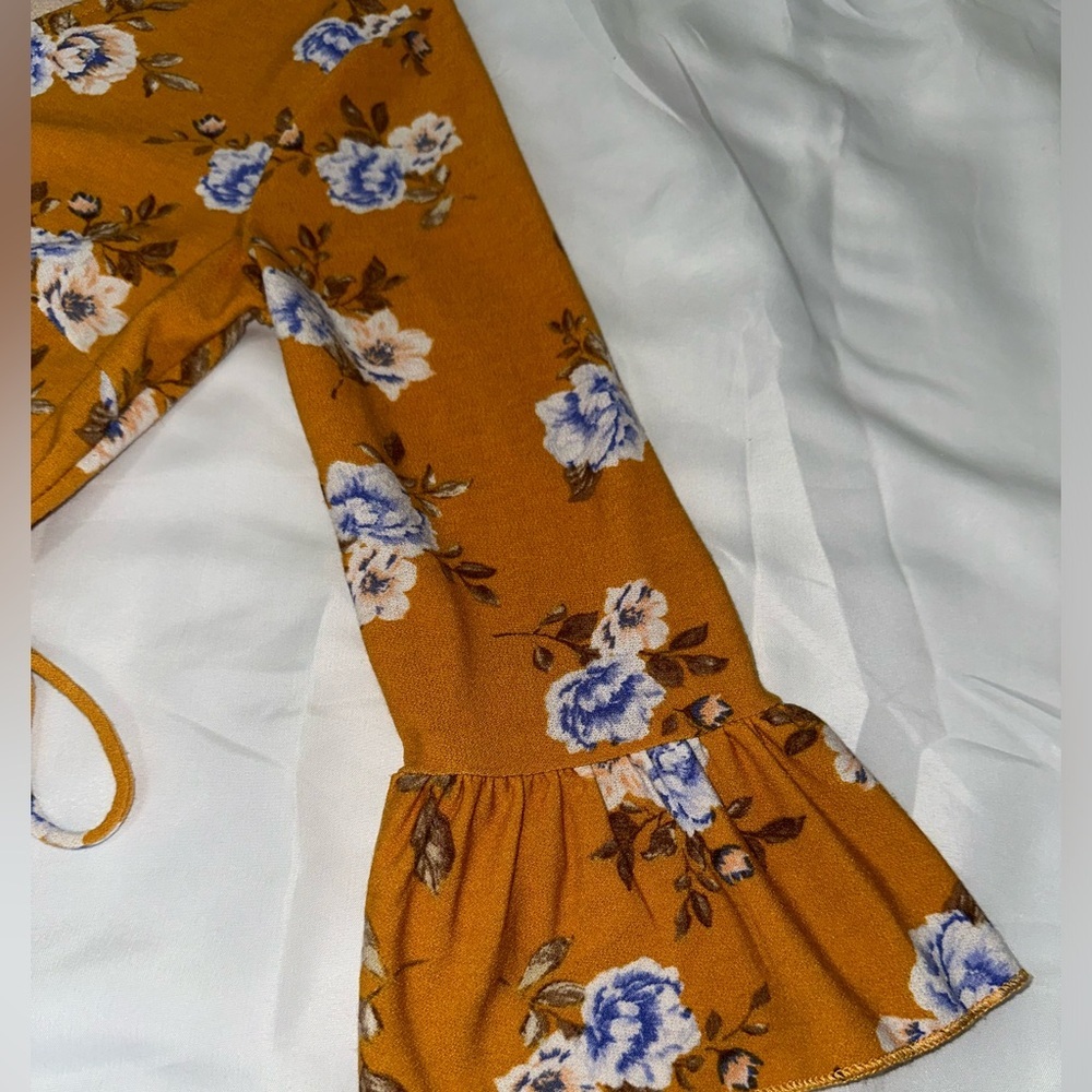 Altar’d State Mustard Yellow Floral Faux Wrap Midi Dress size small - Picture 5 of 8